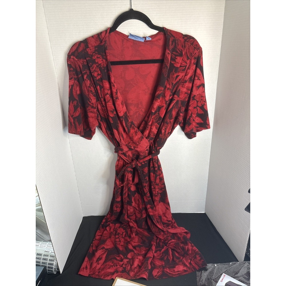 Simply Vera Vera Wang Red and Black Crossover V-Neck Dress Size XLarge